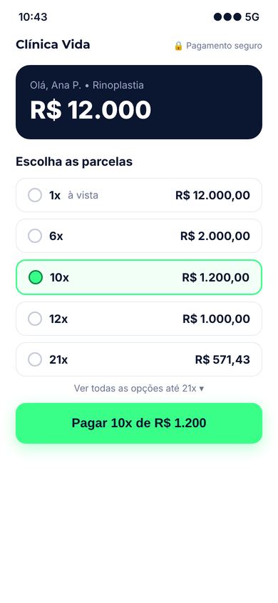 Link de pagamento no celular do paciente